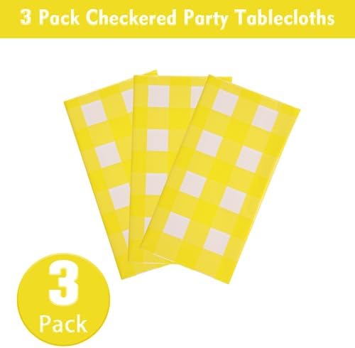 Kesfey 3 Packs Yellow Gingham Tablecloth 54 x 108 Inches Yellow and White Checkered Table Cloths Disposable Plastic Gingham Tablecovers Waterproof Rectangle Picnic Plaid Table Cover for Camping Party - Image 3