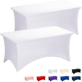 Fixwal 2 Pack 4FT White Tablecloth Rectangle Spandex Fitted Table Cover by Fixwal