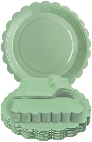 Sage Green Paper Plates and Napkins Party Supplies by WYQJHKV