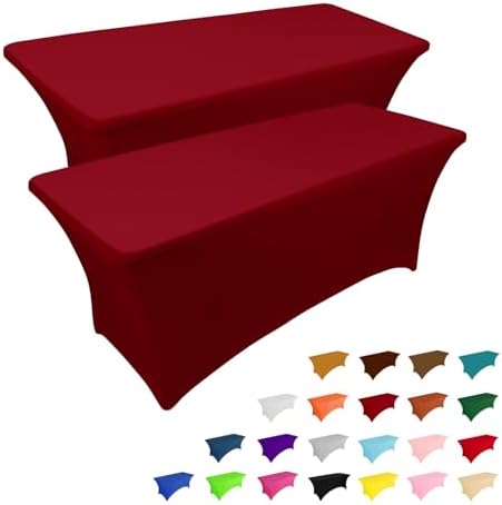 IVAPUPU 2 Pack 6FT Table Cloth for Rectangular Spandex Burgundy Table Cover by IVAPUPU
