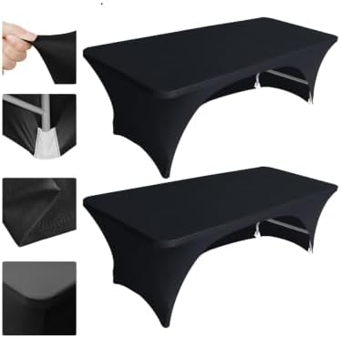 Eurmax USA 2-Pack Spandex Table Cover 5 ft. Fitted 30+ Colors Polyester Tablecloth Stretch Spandex Table Cover-Table Toppers,5 FT Table Cover Open Back（Black） by Eurmax