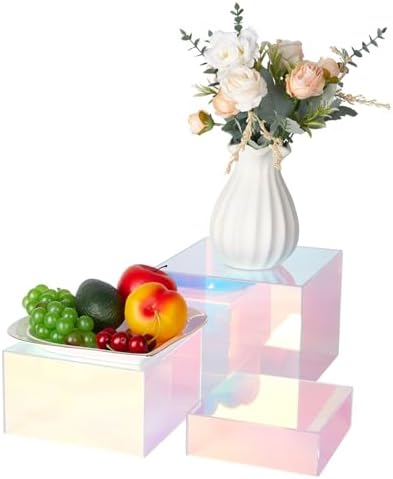 3-Pack Iridescent Acrylic Display Risers, Rainbow Nesting Cubes for Dessert by Jolboldy