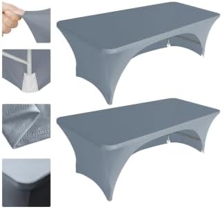 Eurmax USA 2-Pack Spandex Table Cover 4 ft. Fitted 30+ Colors Polyester Tablecloth Stretch Spandex Table Cover-Table Toppers,4 FT Table Cover Open Back (Silver Gray) by Eurmax