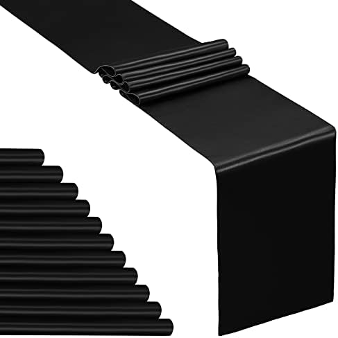 SiinvdaBZX 12 Pcs Black Satin Table Runner 12 x 108 inches Long - Image 7