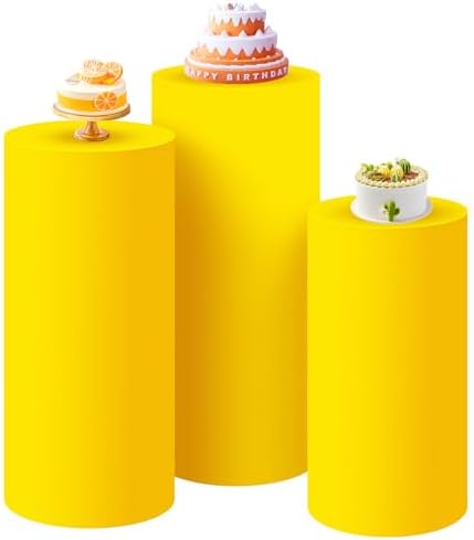 SaitiMade Set of 3 - Yellow Cylinder Pedestal Stand Covers by SaitiMade