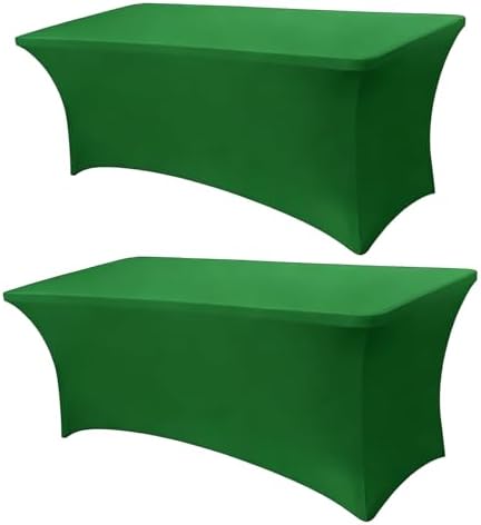 6FT Green Table Cloth - 2 Pack Fitted Stretch Rectangle Spandex Tablecloth, Washable Table Cover for Party, Picnic, Wedding, Banquet, Birthday and Festival(30" x 72") by Lemict