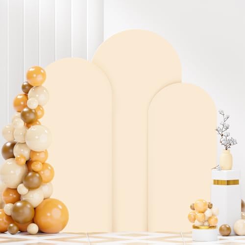 FANPROMS Beige Arch Backdrop Cover Set of 3 Wedding Arch Cover 4x5x6FT Round Top Arch Stand Cover for Fitted Arch Covers Spandex Backdrop Covers Set for Wedding Party Ceremony Decorations - Image 4