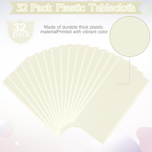 32 Pack Ivory Plastic Tablecloth for Rectangle Tables, Premium Decorative Beige Disposable Table Cloths for Parties, Rectangle Cream Party Table Cover for Birthday Wedding Baby Shower, 54x108 Inch - Image 4