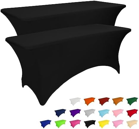 IVAPUPU 2 Pack 4FT Black Table Cloth for Rectangular Spandex Table Cover by IVAPUPU