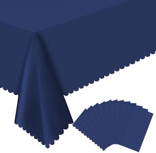NatNarr 12 Pcs Navy Blue Plastic Tablecloths, Scalloped Blue Table Cloth by NatNarr