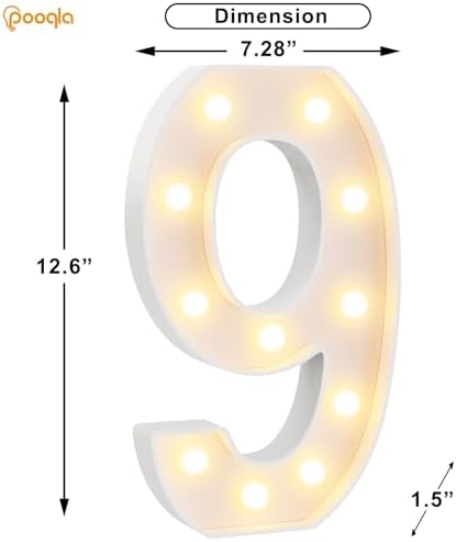 Pooqla Large Light Up Numbers for 9th Birthday Decorations, 12.6 in Tall White Plastic Marquee Numbers Sign Party Decorations, Gift for Girls Boys Night Light Wedding Anniversary Decor, Big Number 9 - Image 4