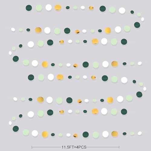 46 Ft Sage Green Gold Party Decorations Polka Dots Garlands Hanging Paper Circle Dots Streamer for Safari Wild Woodland Jungle Theme Birthday Shower Graduation Wedding Party Decorations Supplies - Image 2