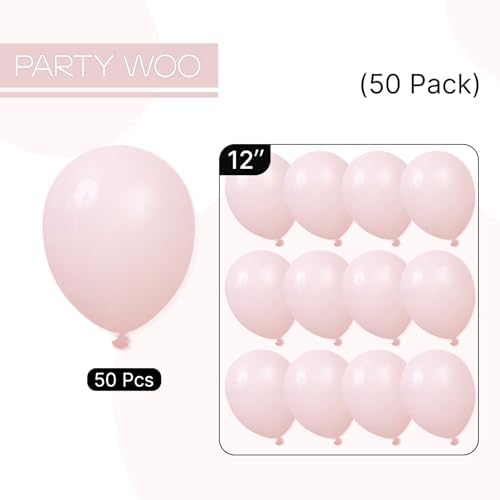 PartyWoo Baby Pink Balloons 50pcs Pastel Light Pale Pink Color 12 Inch - Image 6