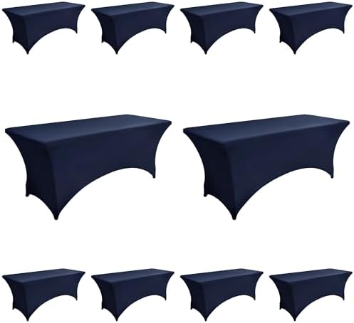 10-Pack 6ft Spandex Table Covers for Rectangle Standard Folding Tables - Wrinkle Resistant Stretch Tablecloths - Ultimate Fitted Table Protector for Parties, Banquet, Wedding by Unknown