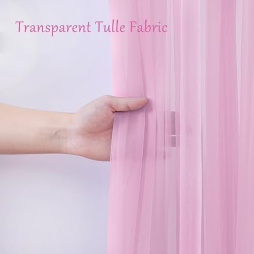 10×10ft Pink Tulle Backdrop Curtain with Lights String for Parties, Sheer Photo Curtain Backdrop Drapes for Wedding Party Photography Backgrounds - Image 4