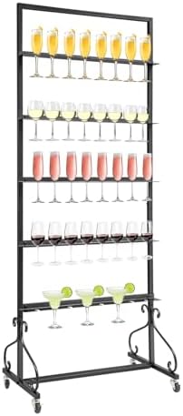 Champagne Tower Stand, 5-Tier Metal Champagne Flutes Display Stand Champagne Wall Holder for Party Champagne Rack Shelf Wine Glass Rack Hold 40 Glasses with Swivel Casters (Black) by awolsrgiop