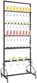 Champagne Tower Stand, 5-Tier Metal Champagne Flutes Display Stand Champagne Wall Holder for Party Champagne Rack Shelf Wine Glass Rack Hold 40 Glasses with Swivel Casters (Black) by awolsrgiop