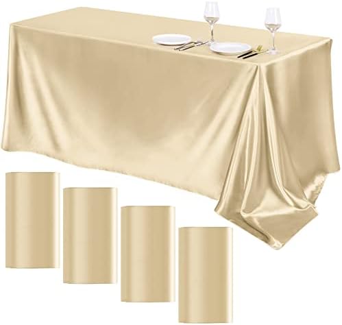 TURSTIN 4 Pack Champagne Satin Tablecloth 102 x 58 Inch Overlay Table Cover by TURSTIN