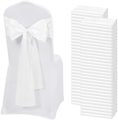60 PCS White Satin Chair Sashes, 7 x 108 Inch by REWOMC