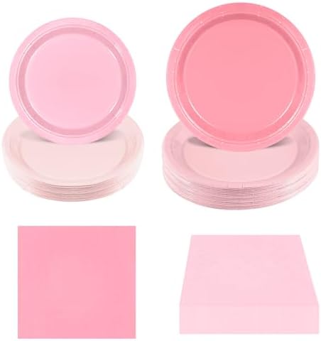 180Pcs Pink Party Supplies Paper Plates and Napkins Serve 60 by Hpscdyo
