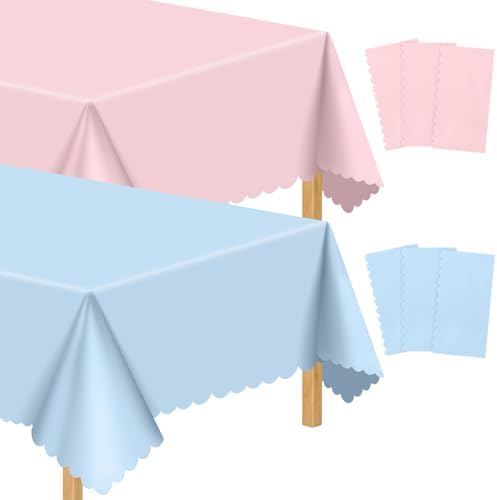 NatNarr 6 Pcs Gender Reveal Plastic Tablecloths, Pink Blue Table Cover by NatNarr