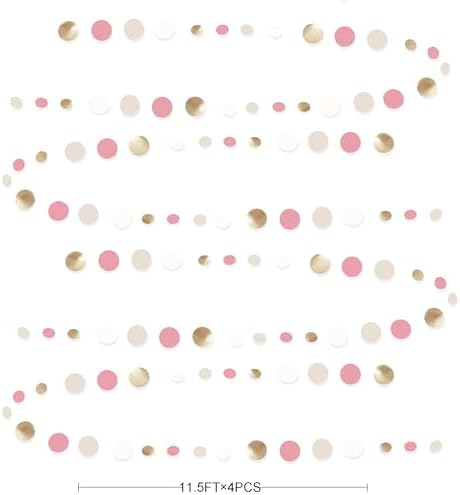 Champagne Gold Dusty Pink Decorations Circle Dots Garland Gold Pink Nude Neutral Cream White Boho Hanging Polka Dot Streamer for Bridal Shower Birthday Wedding Engagement Party Supplies - Image 2