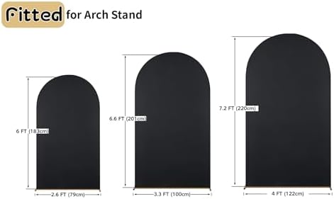 Set of 3 Black Spandex Arch Backdrop Cover, Wedding Arch Cover 6FT, 6.6FT, 7.2FT for Round Top Chiara Backdrop Stand Covers for Wedding Birthday Party Decoration - Image 3