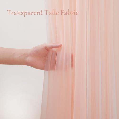 10x10ft Peach Tulle Backdrop Curtain with Lights String for Parites, Sheer Photo Backdrop Curtains for Wedding Baby Shower Birthday Party Photo Shoot Background Decorations - Image 5