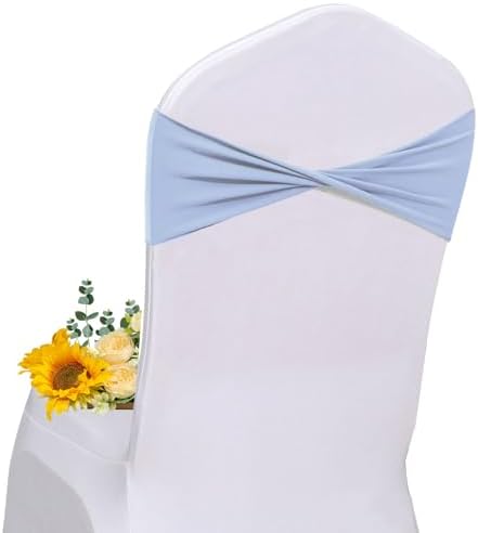 Spandex Sky Blue Chair Sashes Bows 30 Pcs Blue Chair Sashes Elastic Chair Cover Bands Ties Without Buckle for Wedding Birthday Party Ceremoney Events Decoration by Unknown