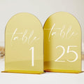 HOODO Gold Mirror Acrylic Wedding Table Numbers 1-25 with Stands, 5"x7" Arched Acrylic Signs and Holders, Gold Mirror Arch Table Numbers for Wedding Reception, Party, Anniversary, Event by Unknown
