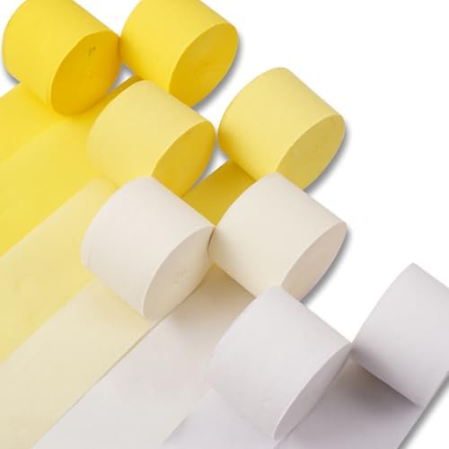 PartyWoo Yellow Crepe Paper 8pcs 656 FT Pearl Pastel Yellow White Streamers by PartyWoo