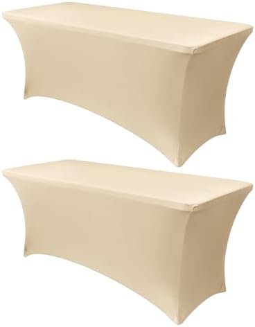 Obstal 6ft Stretch Spandex Table Cover for Standard Folding Tables - 2 Pack Universal Rectangular Fitted Tablecloth Protector for Wedding, Banquet and Party, 72L x 30W x 30H Inches, Champagne, 2pc by Obstal