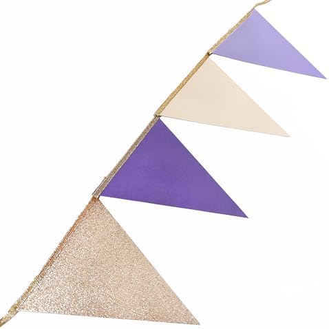 30 Ft Purple Lavender Beige Champagne Gold Party Decorations Pennant Banner Flag Hanging Paper Triangle Bunting for Birthday Bridal Shower Wedding Shower Engagement Lilac Violet Party Supplies - Image 5