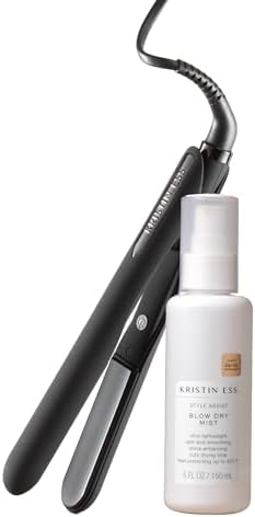Kristin Ess Flat Iron Straightener + Style Assist Heat Protectant Spray Set - 3/4 Inch Ceramic Mini Straightener for Short Hair - Travel Case - Auto Shut Off by KRISTINESSHAIR