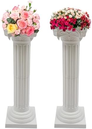 2PCS Wedding Roman Column 34.65" H Wedding Roman Column Pillars Set White Elegant Pillars Stand Event Decorative Column with Adjustable Height & Detachable Base for Weddings Parties Garden Decor by Unknown