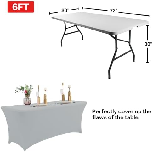 IVAPUPU 2 Pack 4FT Table Cloth for Rectangular Spandex Grey Table Cover - Image 3