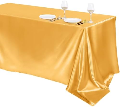 TURSTIN 1 Pack Gold Satin Tablecloth 102 x 58 Inch Overlay Table Cover by TURSTIN
