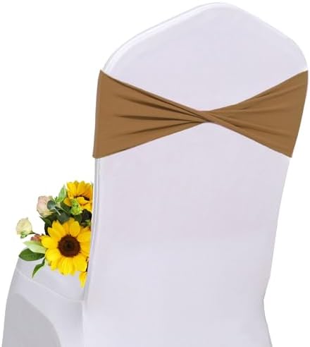 Brown Chair Sashes Bows 30 Pcs Spandex Chair Sashes Elastic Chair Cover Bands Ties Without Buckle for Wedding Birthday Party Ceremoney Events Decoration by Unknown