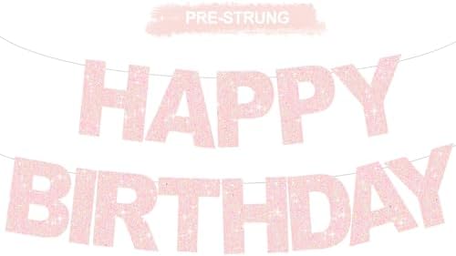 BEISHIDA Pre-Strung Light Pink Happy Birthday Banner Party Sign Decoration by Beishida