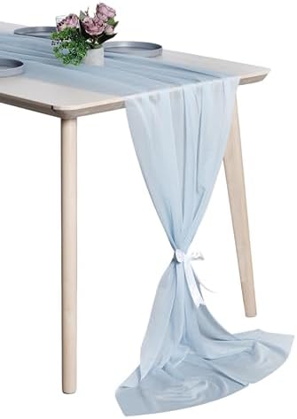 Pack of 10 Chiffon Table Runners 29 x 120 Inch, 10FT Long - Baby Blue by MDS