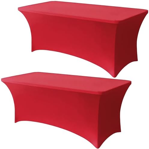 6FT Red Table Cloth - 2 Pack Fitted Stretch Rectangle Spandex Tablecloth, Washable Table Cover for Party, Picnic, Wedding, Banquet, Birthday and Festival(30" x 72") by Lemict