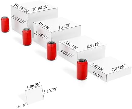Metal Buffet Risers,4PCS OVERSIZED Food Risers for Buffet Table 8IN to 11IN Display Stand with Mini Acrylic Signs for Catering Dessert Wedding Collectibles Jewelry Figures Show Grayish White Cube Boxes Nesting Risers with Hollow Bottoms - Image 2