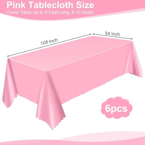 NatNarr 6 Pcs Plastic Pink Tablecloths, Scalloped Rectangle Table Cloths - Image 2