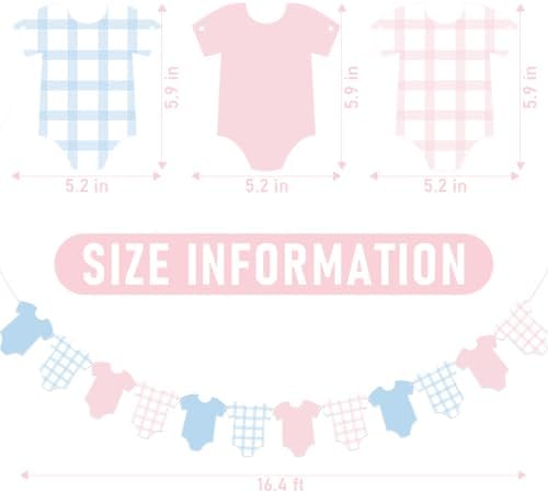 Pre-Strung Boy Bodysuit Decoration Banner, Baby Shower Sign,Blue Jean Baby Shower Decor Bunting Girl Blue & Pink - Image 2
