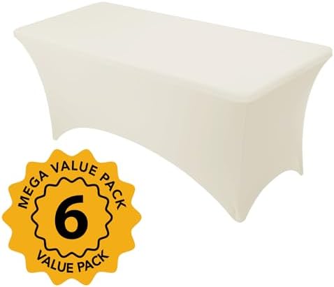 6-Pack Premium Cream Spandex Tablecloths for 6ft Rectangle Tables - Image 2