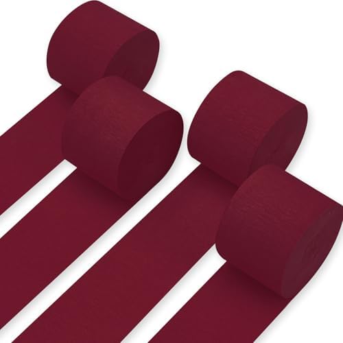 PartyWoo Burgundy Crepe Paper Streamers 4pcs 328 FT Maroon Streamers by PartyWoo