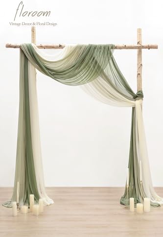 Floroom Wedding Arch Draping Fabric 3 Panels 20Ft Chiffon Fabric Drapes Arbor Drapery Wedding Ceremony Reception Swag Decorations (Forest Green +Sage Green +Ivory) - Image 2