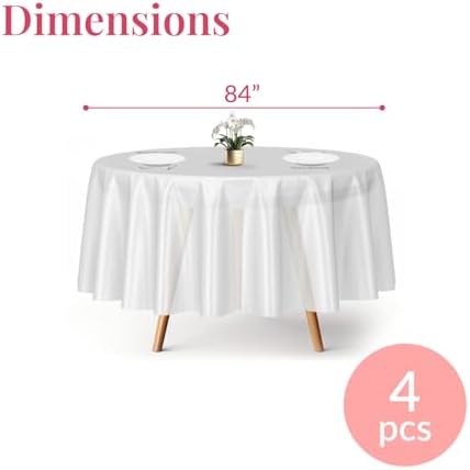 Prestee 4-Pack 84-Inch White Round Plastic Tablecloth Disposable - Durable Waterproof Table Covers for Weddings, BBQ, Parties, Outdoor Events - Elegant White Plastic Tablecloths Round for Any Occasion - Image 3