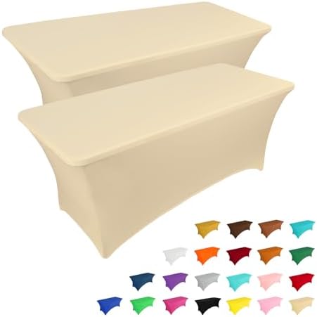 IVAPUPU 2 Pack 4FT Table Cloth for Rectangular Spandex Champagne Cover by IVAPUPU