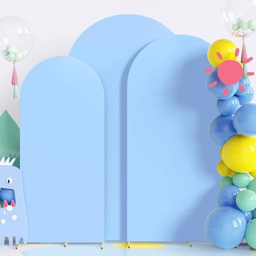 Spandex Baby Blue Arch Backdrop Cover Set of 3 (7.2FT,6FT,6FT), 2-Sided Round Top Chiara Fitted Wedding Arch Cover Backdrop for Wedding Birthday Party Arch Stand Decoration - Image 4